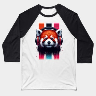 Cute Retro Music Red Panda In Headphones Baseball T-Shirt